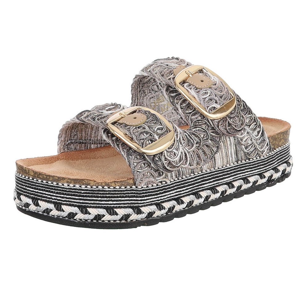 Ital-Design Elegante Sandalen mit Komfort und stilvollen Riemen Plateausandaletten (91512149) Flach Pantoletten in Schwarz