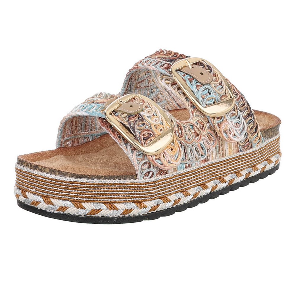 Ital-Design Elegante Sandalen mit Komfort und stilvollen Riemen Plateausandaletten (91512152) Flach Pantoletten in Beige