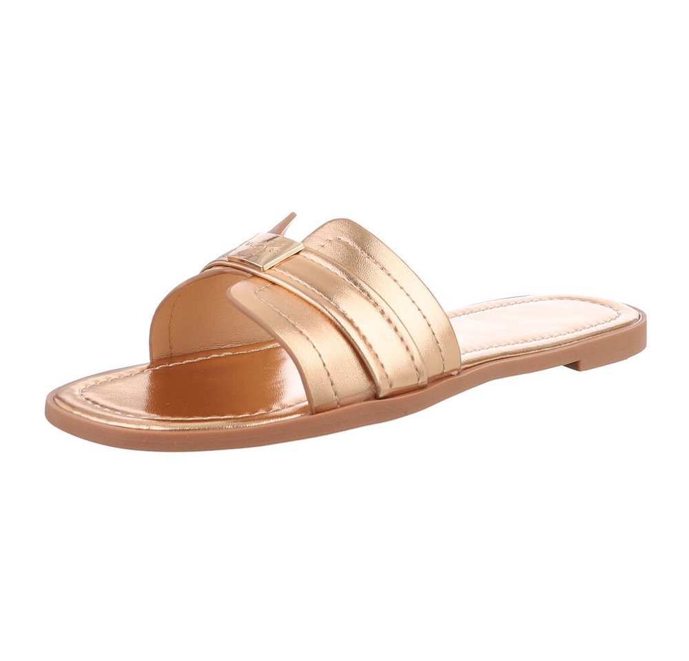 Ital-Design Elegante Sandaletten für entspannte Tage Pantolette (89322964) Blockabsatz Pantoletten in Champagner