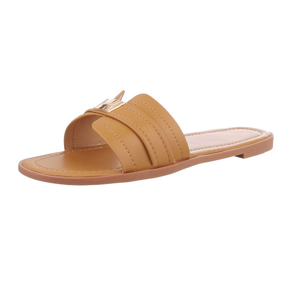Ital-Design Elegante Sandaletten für entspannte Tage Pantolette (89322969) Blockabsatz Pantoletten in Camel