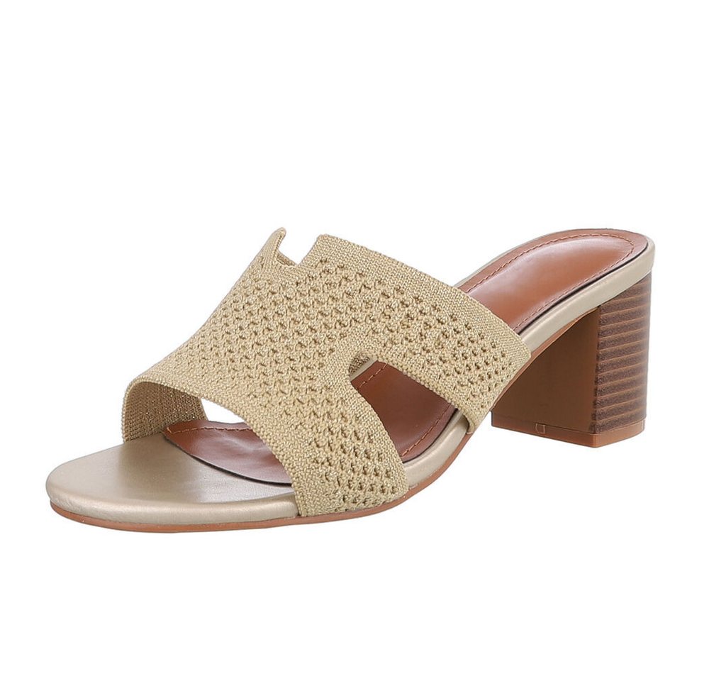 Ital-Design Elegante schwarze Plateau-Sandalen für Damen mit Blockabsatz Pantolette (89372339) Blockabsatz Sandalen & Sandaletten in Gold
