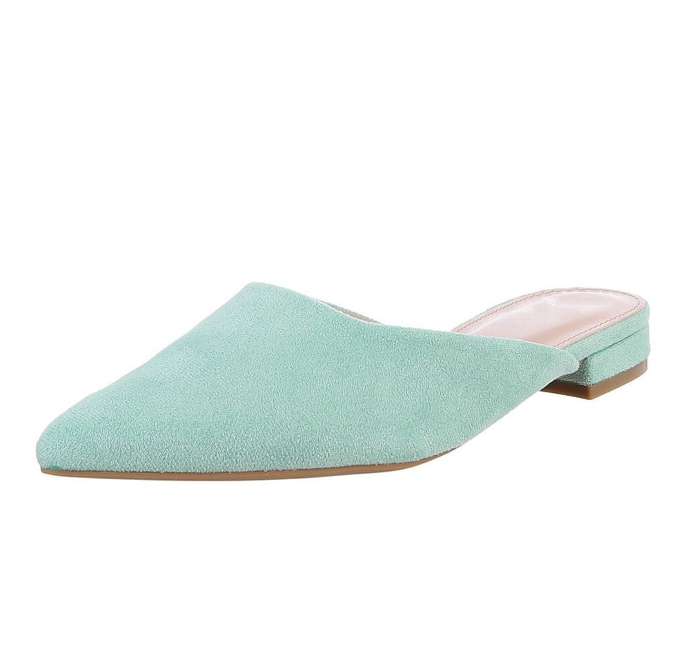 Ital-Design Elegante Slipper aus Wildlederimitat für Damen Pantolette (89372392) Blockabsatz Pantoletten in Hellgrün
