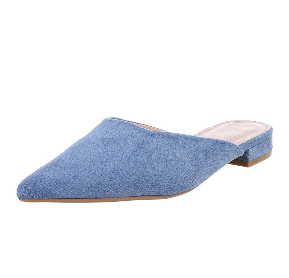 Ital-Design Elegante Slipper aus Wildlederimitat für Damen Pantolette (89372405) Blockabsatz Pantoletten in Blau