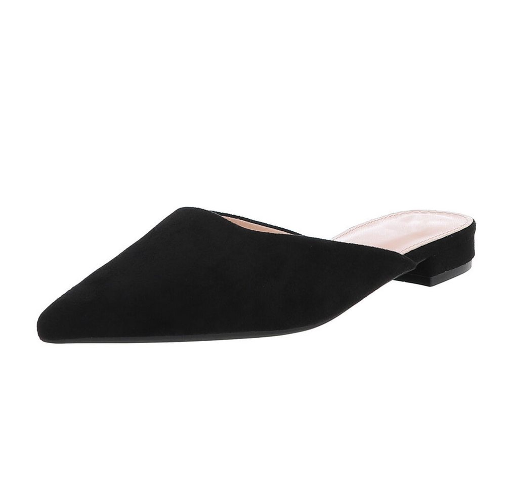 Ital-Design Elegante Slipper aus Wildlederimitat für Damen Pantolette (89372410) Blockabsatz Pantoletten in Schwarz