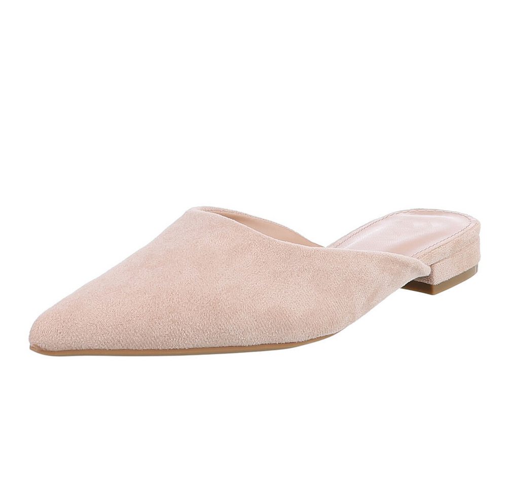 Ital-Design Elegante Slipper aus Wildlederimitat für Damen Pantolette (89372414) Blockabsatz Pantoletten in Beige
