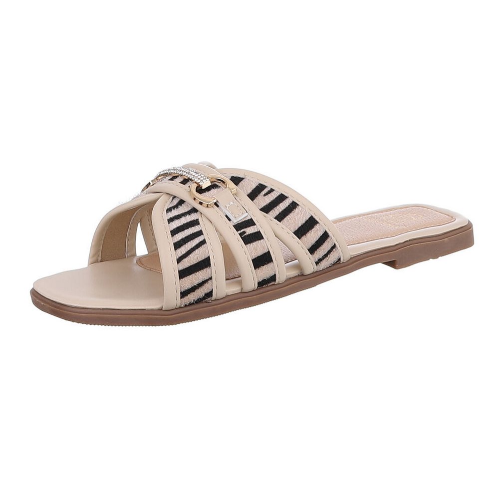Ital-Design Elegante Slipper für Damen – Komfortabel & Stilvoll Pantolette (89542713) Blockabsatz Pantoletten in Beige