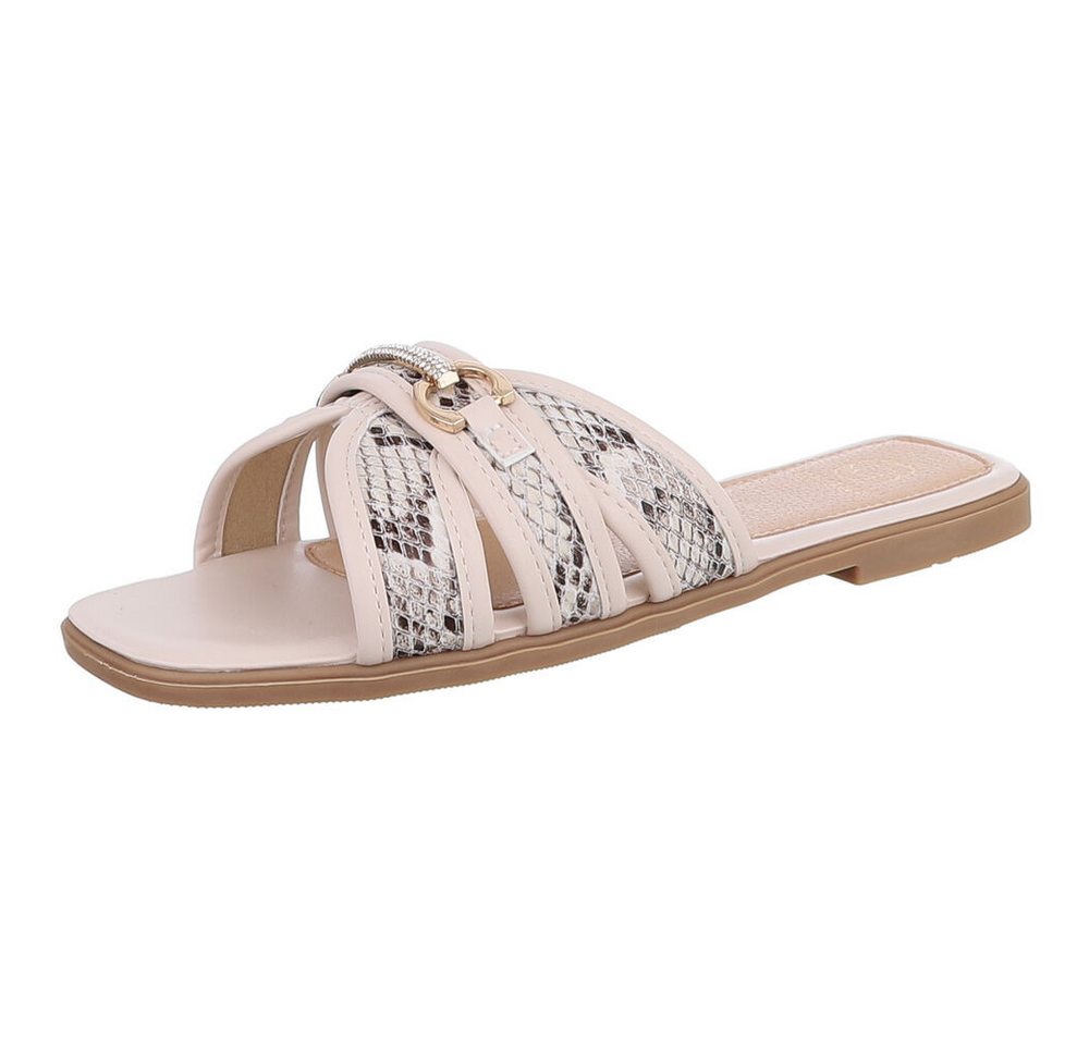 Ital-Design Elegante Slipper für Damen – Komfortabel & Stilvoll Pantolette (89542715) Blockabsatz Pantoletten in Beige