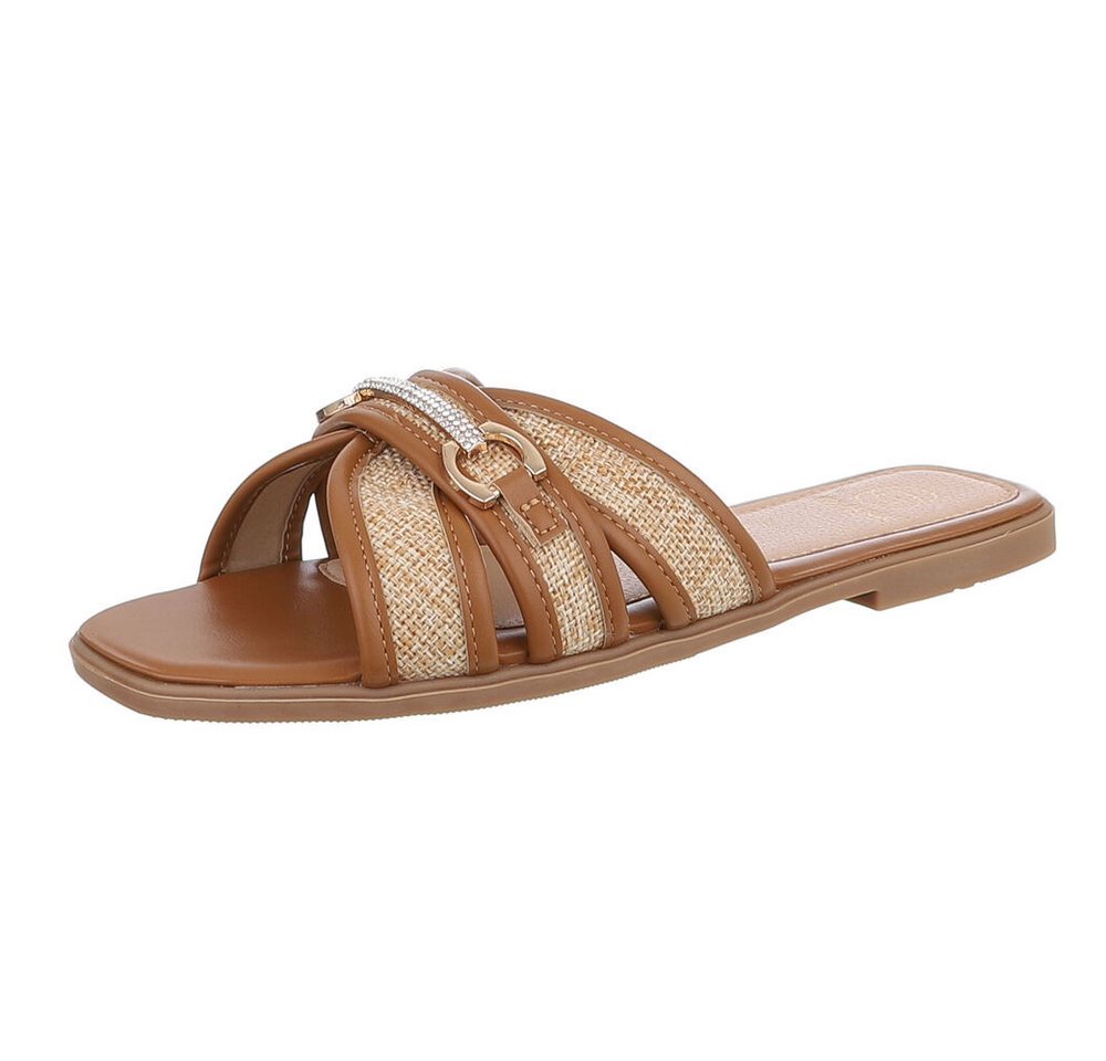 Ital-Design Elegante Slipper für Damen – Komfortabel & Stilvoll Pantolette (89542727) Blockabsatz Pantoletten in Camel