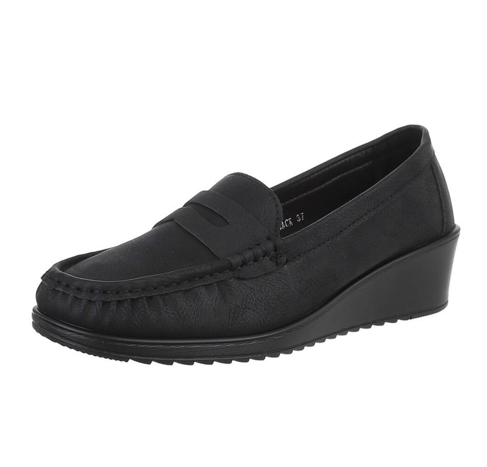 Ital-Design Elegante Slipper für Komfort und Stil Slipper (89092003) Keilabsatz/Wedge Mokassins in Schwarz
