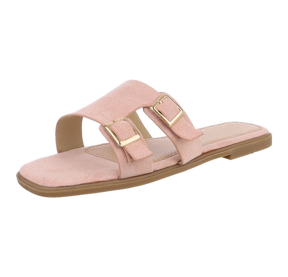 Ital-Design Elegante Slippers mit Schnallen für Damen – Sommerkomfort Pantolette (89542651) Blockabsatz Pantoletten in Altrosa