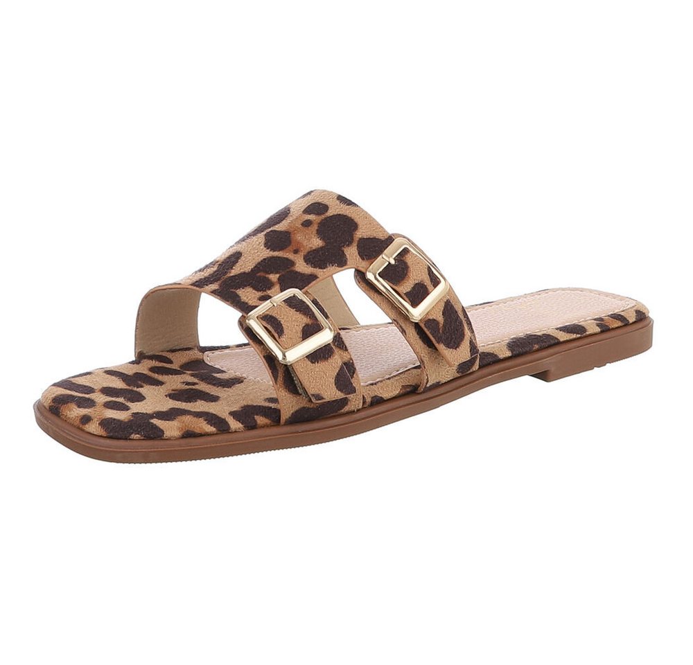 Ital-Design Elegante Slippers mit Schnallen für Damen – Sommerkomfort Pantolette (89542655) Blockabsatz Pantoletten in Braun