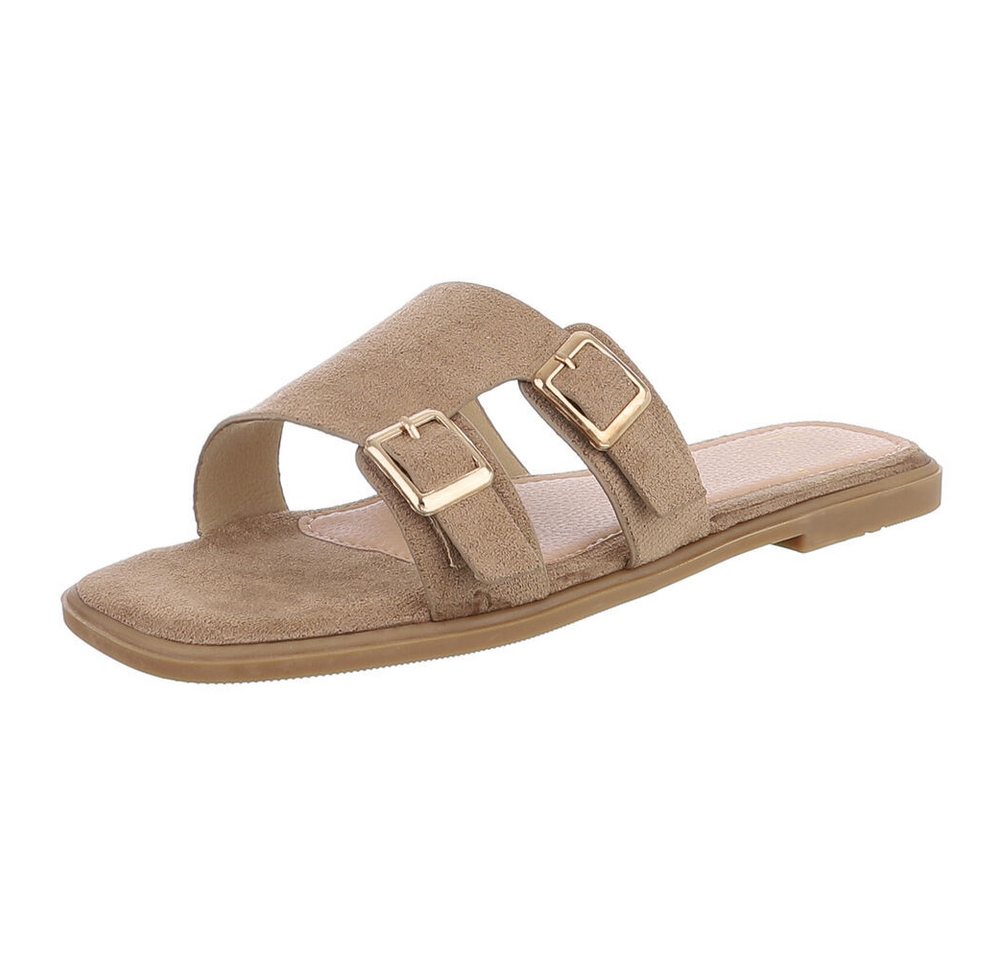 Ital-Design Elegante Slippers mit Schnallen für Damen – Sommerkomfort Pantolette (89542663) Blockabsatz Pantoletten in Hellbraun