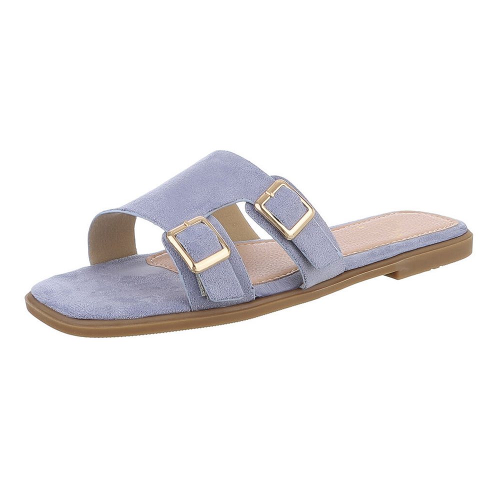 Ital-Design Elegante Slippers mit Schnallen für Damen – Sommerkomfort Pantolette (89542669) Blockabsatz Pantoletten in Hellblau