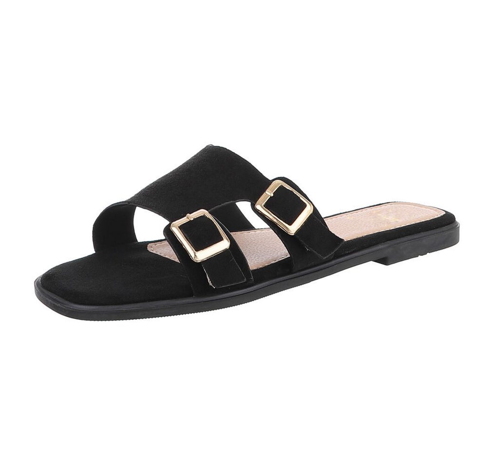 Ital-Design Elegante Slippers mit Schnallen für Damen – Sommerkomfort Pantolette (89542673) Blockabsatz Pantoletten in Schwarz