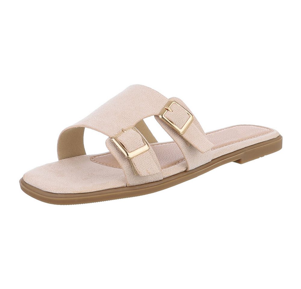Ital-Design Elegante Slippers mit Schnallen für Damen – Sommerkomfort Pantolette (89542683) Blockabsatz Pantoletten in Beige