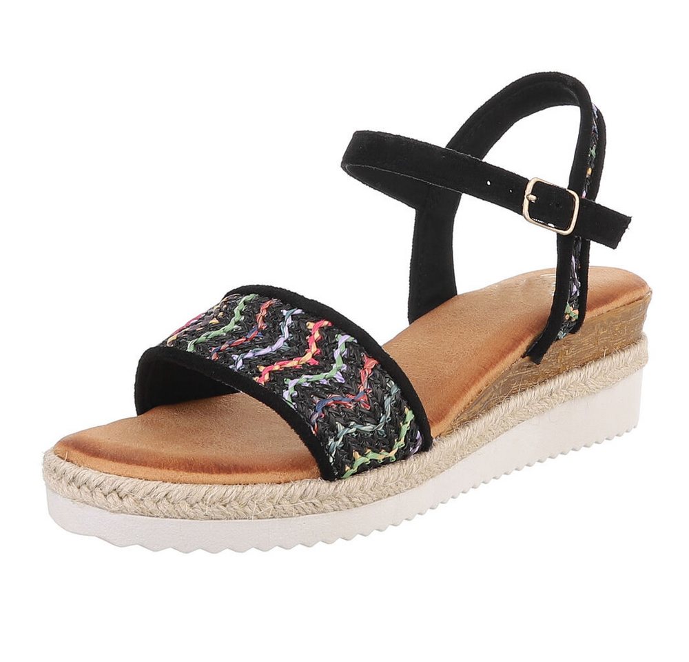 Ital-Design Elegante Sommer-Sandalen mit Wellenmuster und Absatz Plateausandaletten (89930101) Keilabsatz/Wedge Keilsandaletten in Schwarz