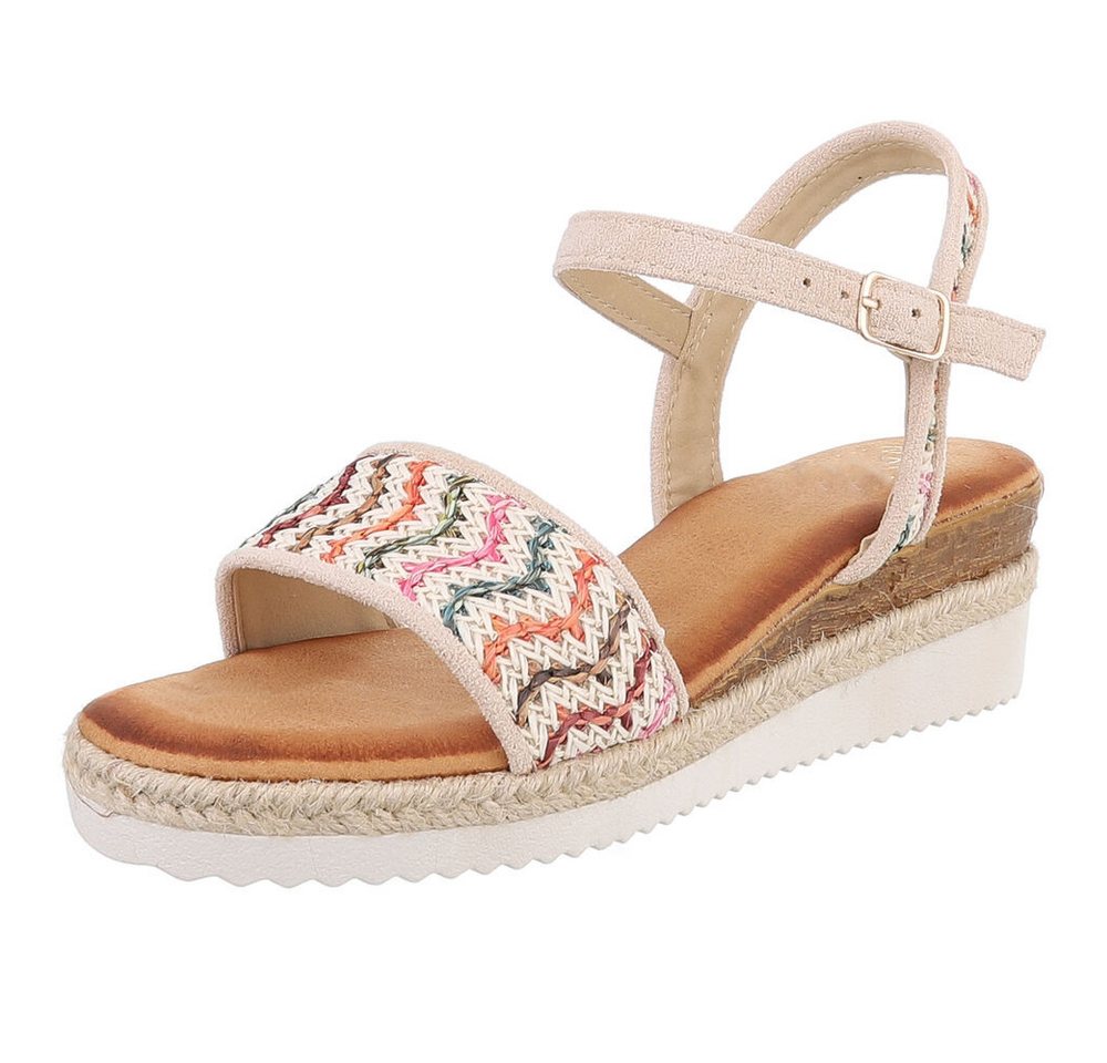 Ital-Design Elegante Sommer-Sandalen mit Wellenmuster und Absatz Plateausandaletten (89930111) Keilabsatz/Wedge Keilsandaletten in Beige
