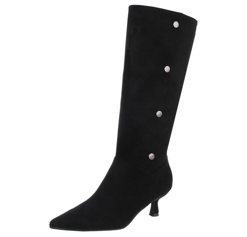 Ital-Design Elegante spitze Stiefel mit flachem Absatz für Damen Stiefel (90515111) Pfennig-/Stilettoabsatz Stiefel in Schwarz