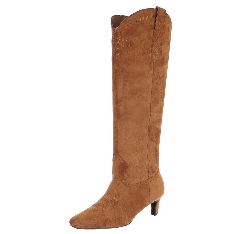 Ital-Design Elegante Stiefel aus hochwertigem Material mit Absatz Westernstiefel (90827592) Pfennig-/Stilettoabsatz Stiefel in Camel