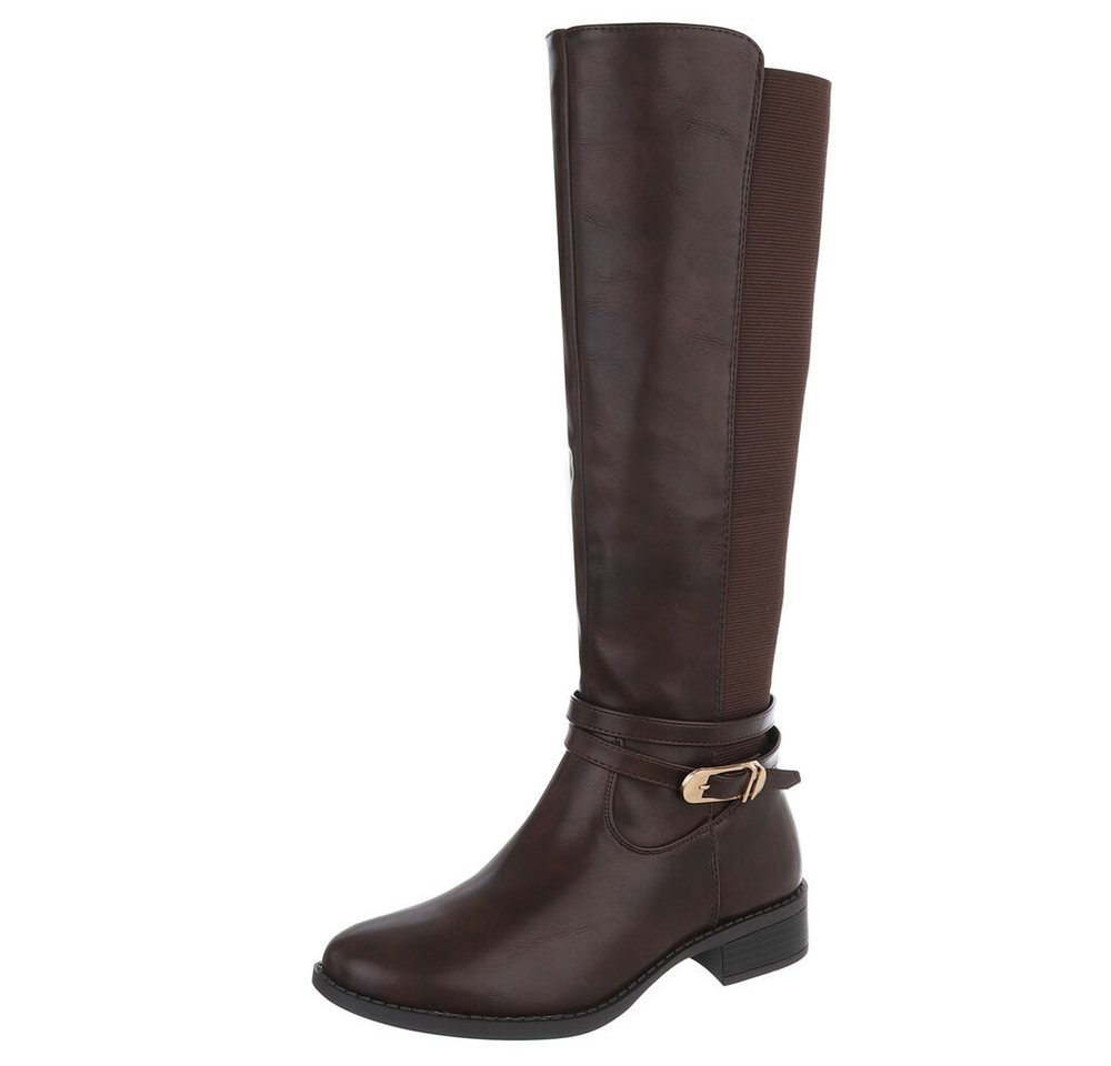 Ital-Design Elegante Stiefel für Damen mit hoher Passform und Schnalle Stiefel (90169480) Blockabsatz Flache Stiefel in Braun