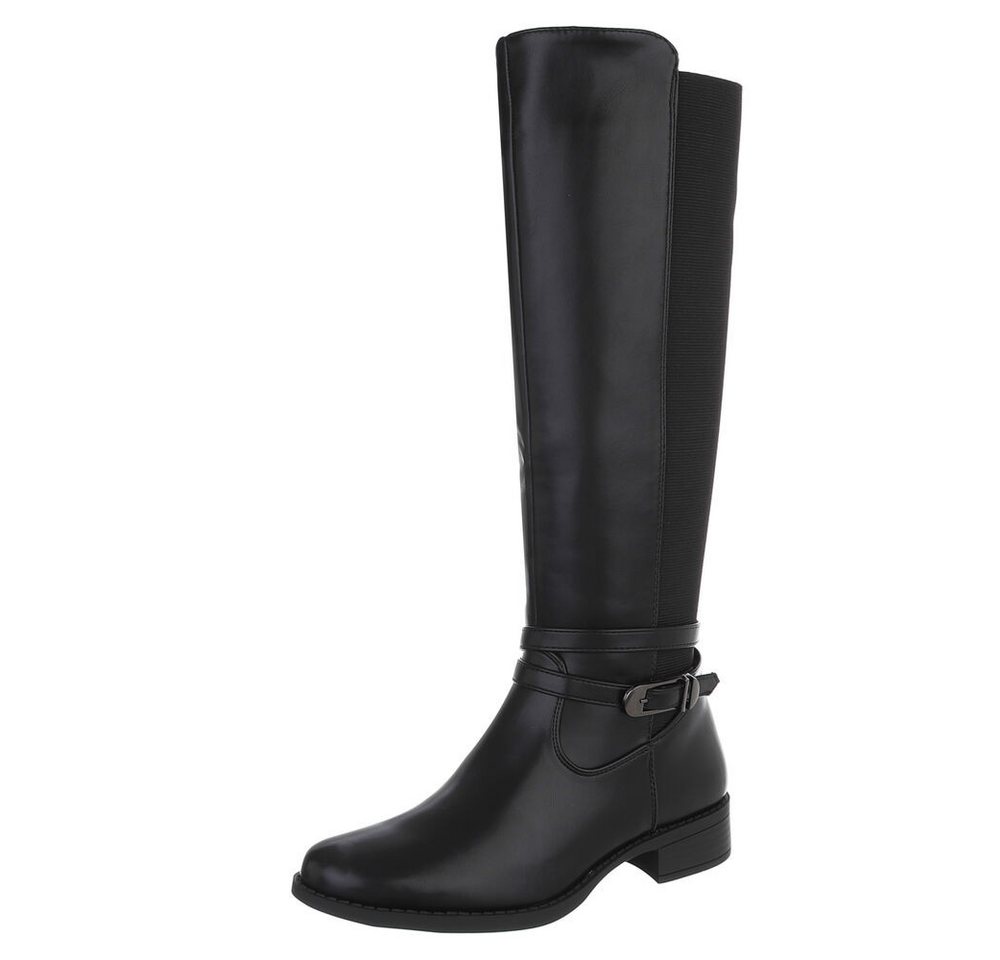 Ital-Design Elegante Stiefel für Damen mit hoher Passform und Schnalle Stiefel (90169488) Blockabsatz Flache Stiefel in Schwarz