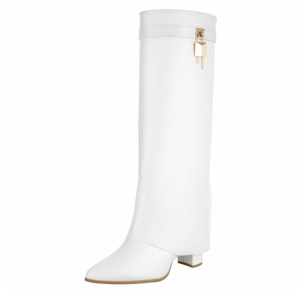 Ital-Design Elegante Stiefel mit hohem Schaft und Blockabsatz für Damen High-Heel-Stiefel (90948406) Blockabsatz Stiefel in Weiß