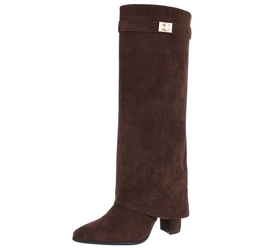 Ital-Design Elegante Stiefel mit raffinierten Details für Damen High-Heel-Stiefel (90471353) Blockabsatz Stiefel in Braun