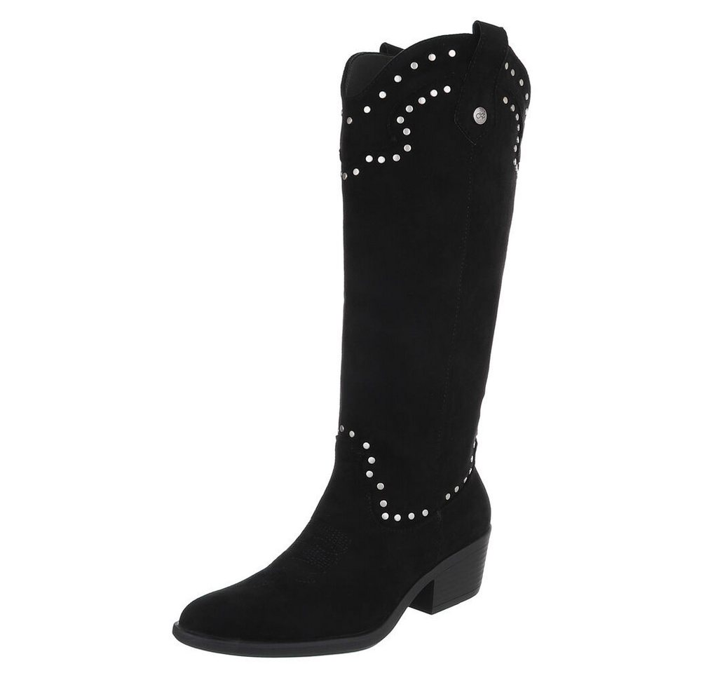 Ital-Design Elegante Stiefel mit raffinierten Details für Damen Westernstiefel (90471343) Blockabsatz Stiefel in Schwarz