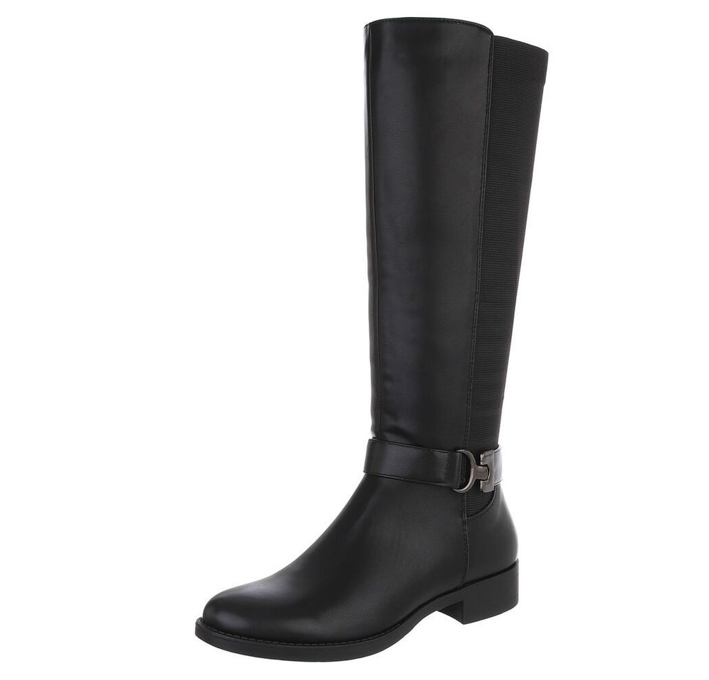 Ital-Design Elegante Stiefel mit Riemen für Damen – Herbst-/Wintersaison Stiefel (90110007) Blockabsatz Flache Stiefel in Schwarz