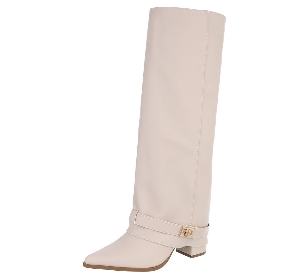 Ital-Design Elegante Stiefel mit Schnalle für Damen, Alltag und Freizeit High-Heel-Stiefel (90471301) Blockabsatz Stiefel in Beige