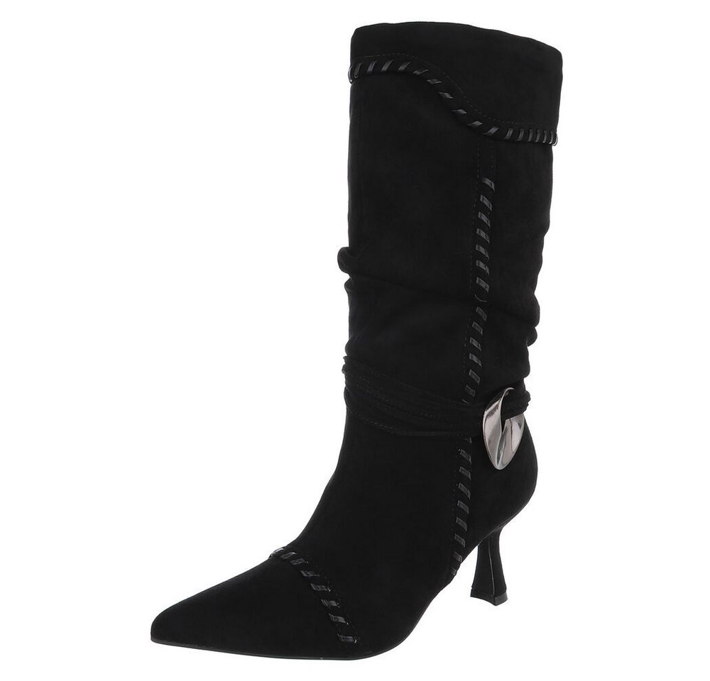 Ital-Design Elegante Stiefel mit spitzer Zehenform und modischen Details Stiefel (90515023) Pfennig-/Stilettoabsatz Stiefel in Schwarz