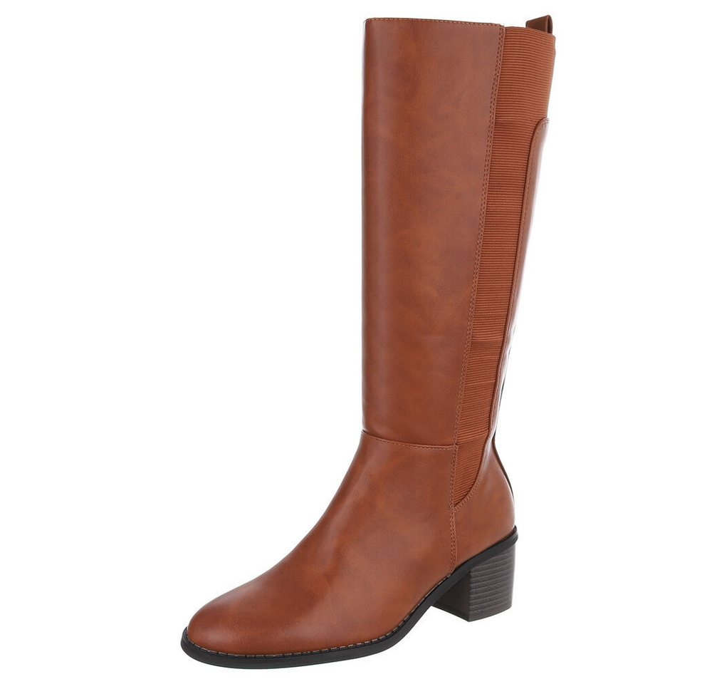 Ital-Design Elegante Stiefel mit stabilem Absatz für Alltag und Freizeit Stiefel (90649089) Blockabsatz Stiefel in Camel