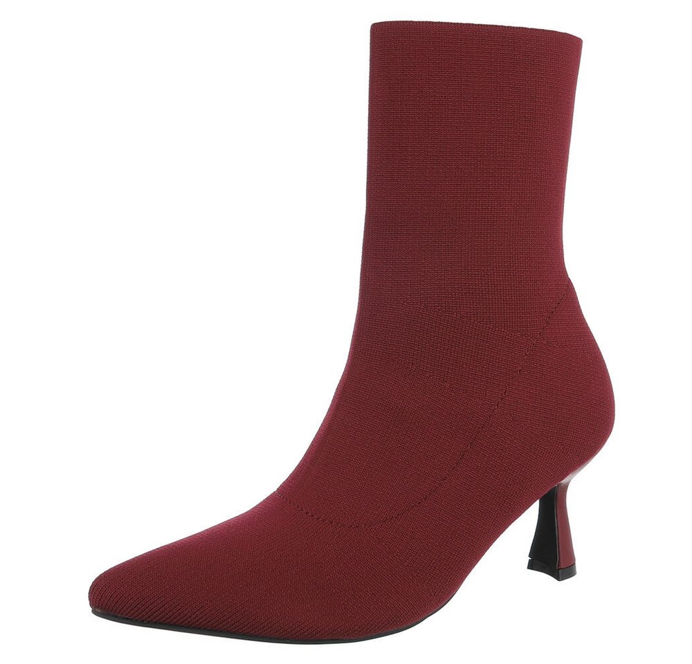Ital-Design Elegante Stiefelette mit elastischem Obermaterial und Absatz Stiefelette (90560551) Pfennig-/Stilettoabsatz Stiefeletten in Weinrot