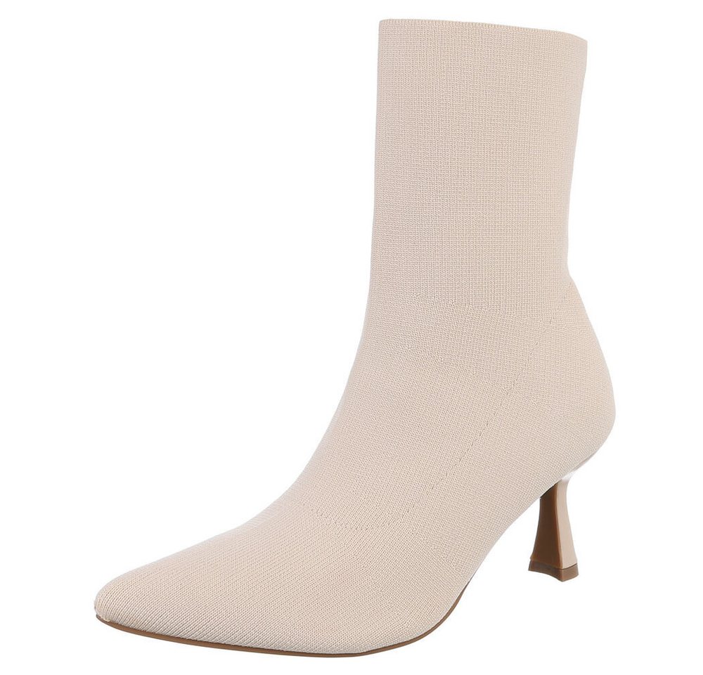 Ital-Design Elegante Stiefelette mit elastischem Obermaterial und Absatz Stiefelette (90560562) Pfennig-/Stilettoabsatz Stiefeletten in Beige
