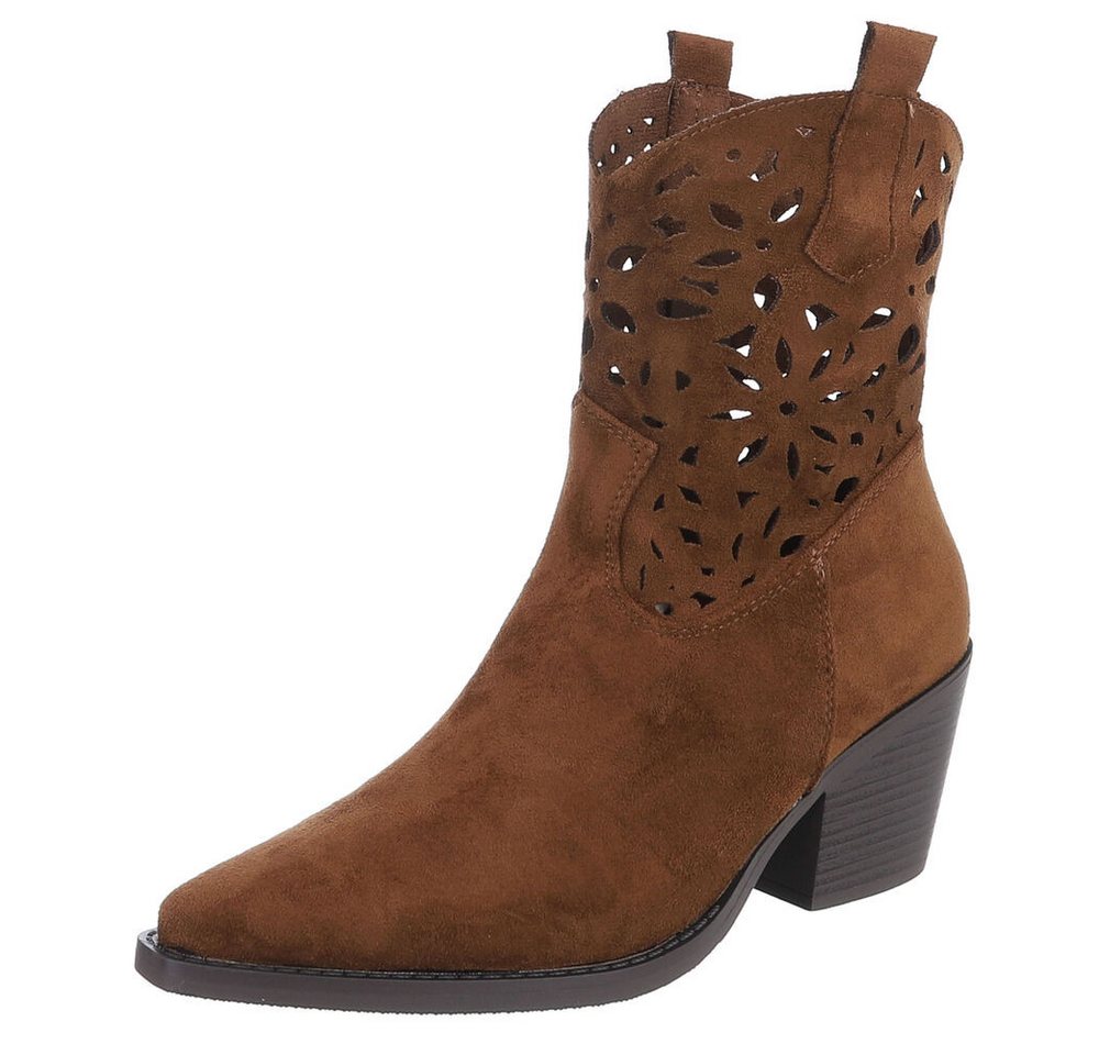 Ital-Design Elegante Stiefeletten mit Ausschnitt für Damen in Alltag und Freizeit Sommerboots (91117084) Blockabsatz Stiefeletten in Braun