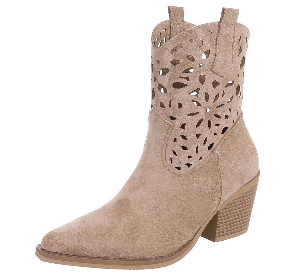 Ital-Design Elegante Stiefeletten mit Ausschnitt für Damen in Alltag und Freizeit Sommerboots (91117088) Blockabsatz Stiefeletten in Hellbraun