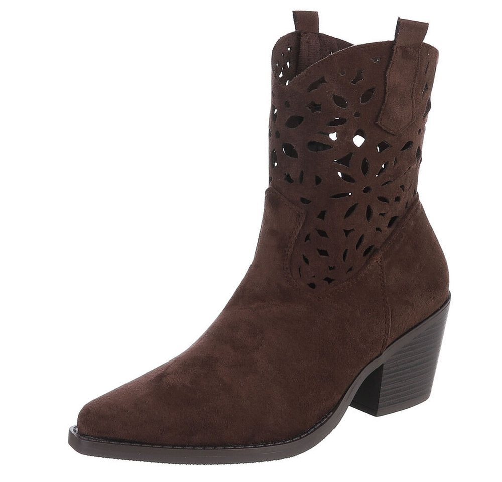 Ital-Design Elegante Stiefeletten mit Ausschnitt für Damen in Alltag und Freizeit Sommerboots (91117095) Blockabsatz Stiefeletten in Dunkelbraun