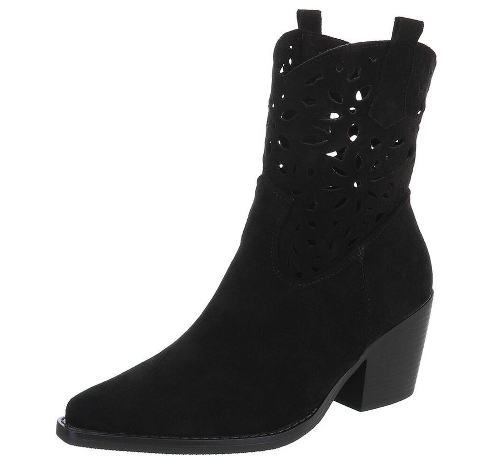 Ital-Design Elegante Stiefeletten mit Ausschnitt für Damen in Alltag und Freizeit Sommerboots (91117103) Blockabsatz Stiefeletten in Schwarz