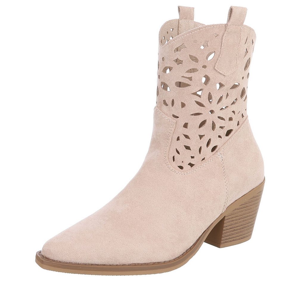 Ital-Design Elegante Stiefeletten mit Ausschnitt für Damen in Alltag und Freizeit Sommerboots (91117108) Blockabsatz Stiefeletten in Beige