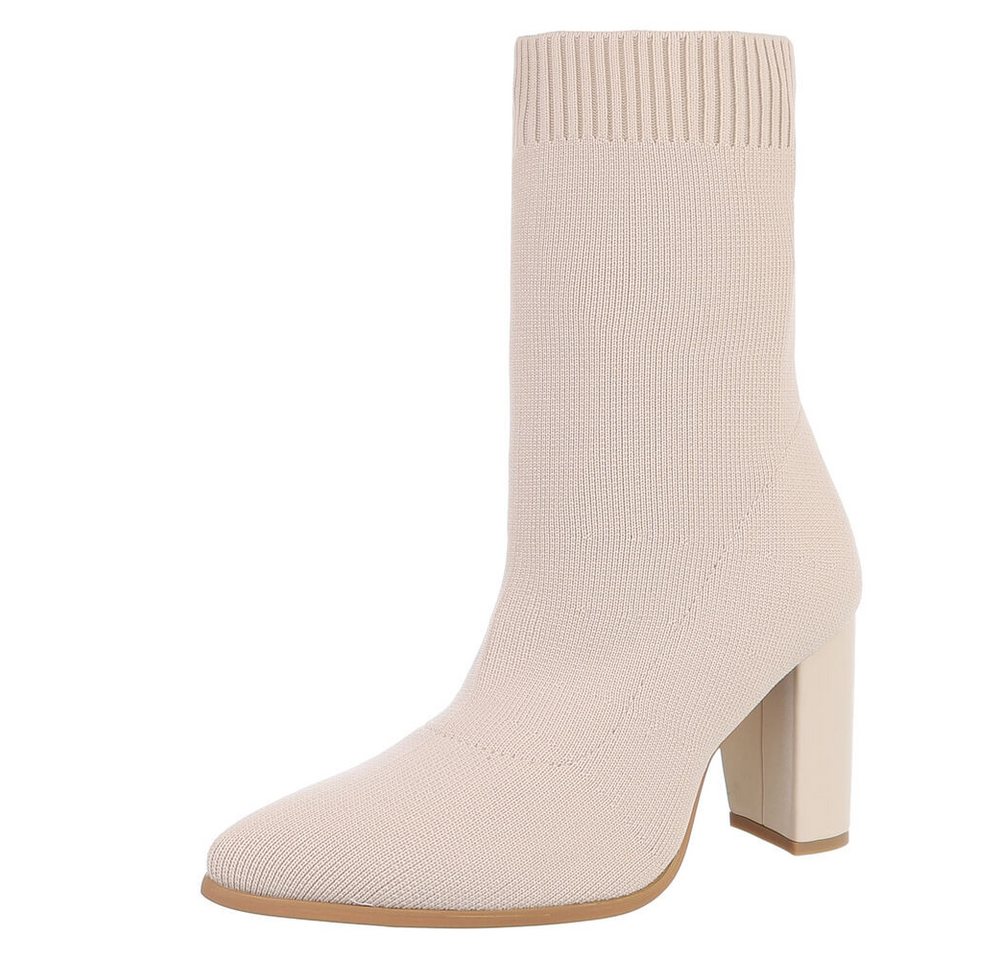 Ital-Design Elegante Strumpfstiefel mit Blockabsatz für Damen High-Heel-Stiefelette (89852644) Blockabsatz Stiefeletten in Beige