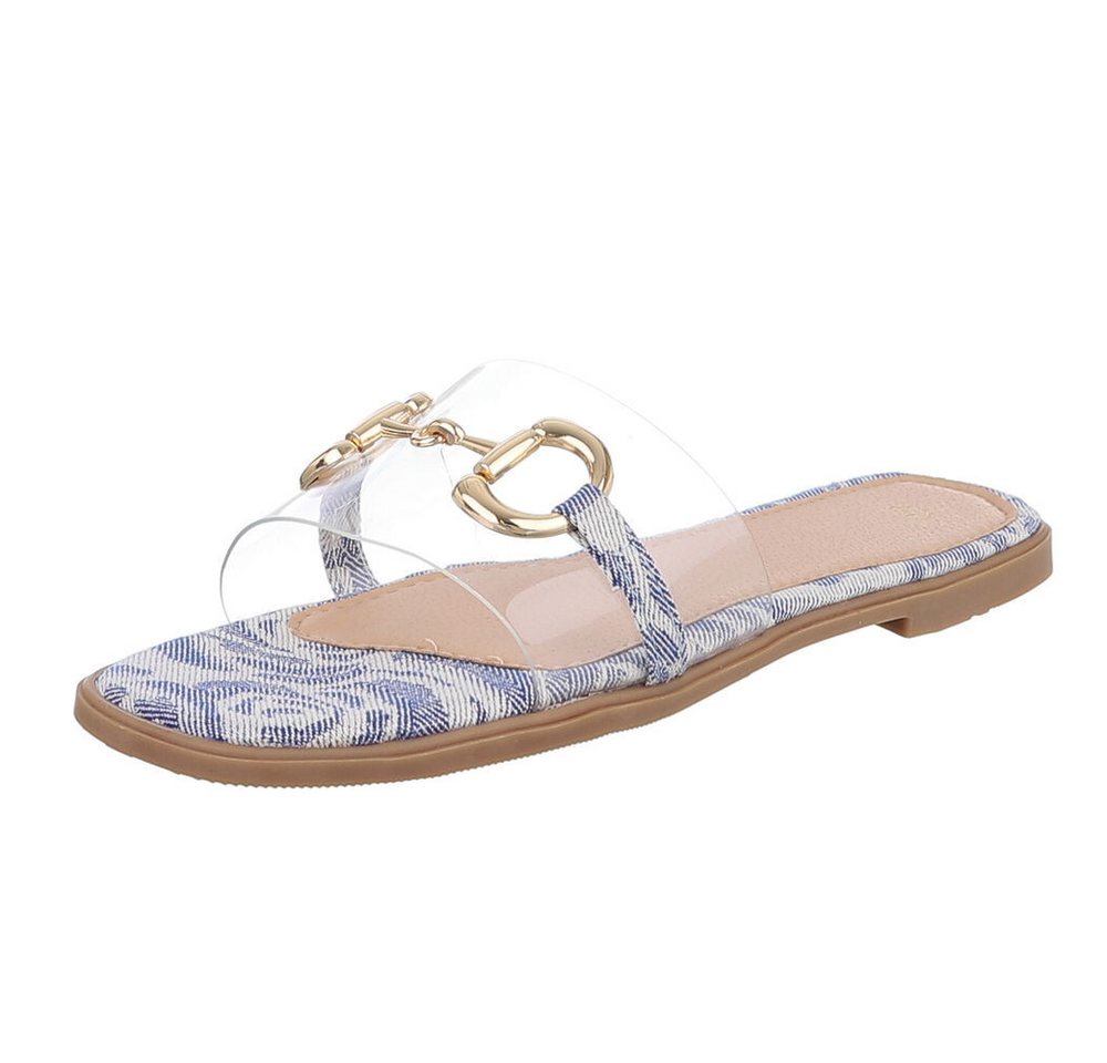 Ital-Design Elegante transparente Sandalen mit Golddetails für Damen Pantolette (89542691) Blockabsatz Pantoletten in Blau