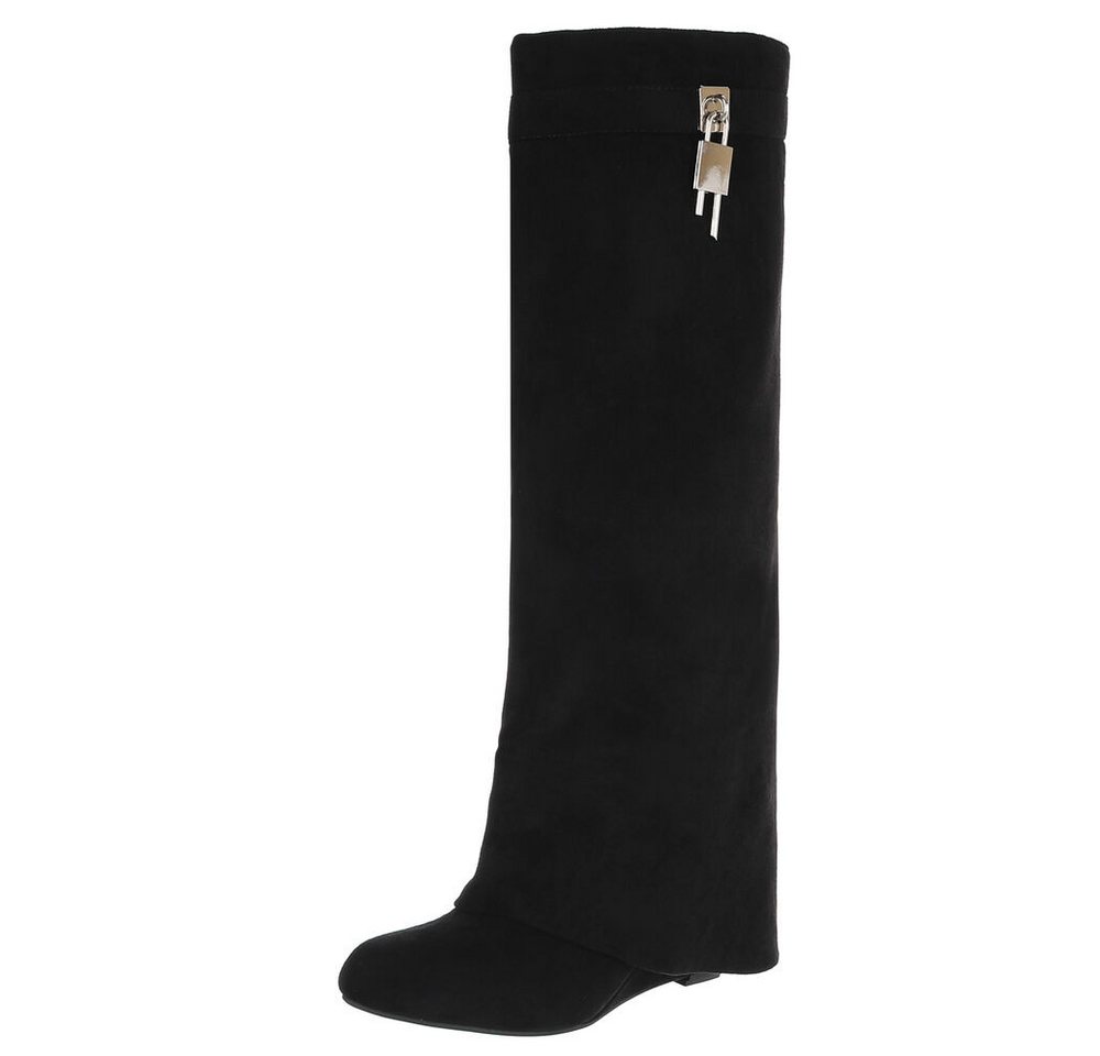 Ital-Design Elegante Überknie-Stiefel mit Komfort und modernem Design Keilstiefel (90458212) Keilabsatz/Wedge Stiefel in Schwarz