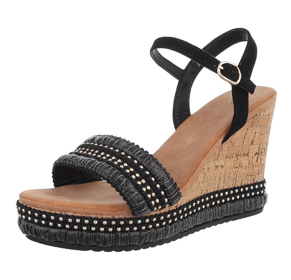 Ital-Design Elegante Wedge-Sandalen mit Kunstleder und Kork-Sohle Plateausandaletten (89372870) Keilabsatz/Wedge Keilsandaletten in Schwarz