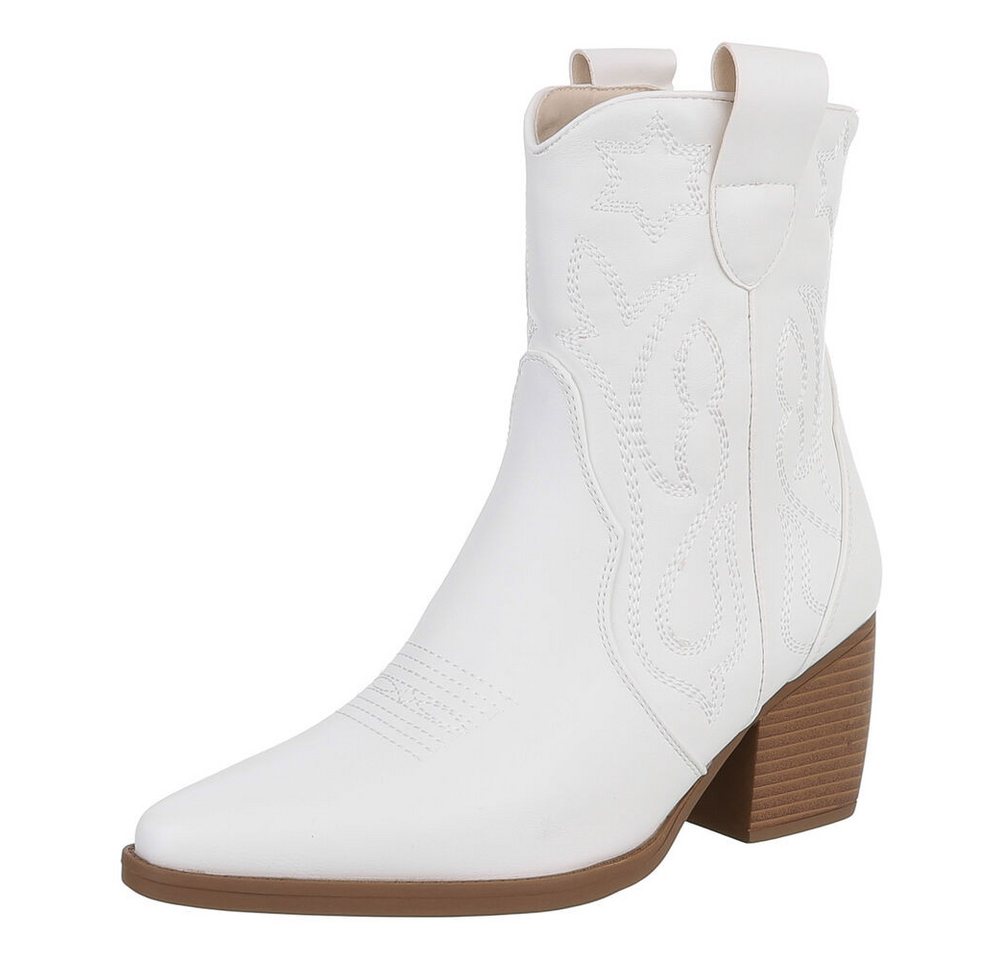 Ital-Design Elegante Westernboots für Damen mit Stickerei und Komfort Westernstiefelette (89937947) Blockabsatz Stiefeletten in Weiß