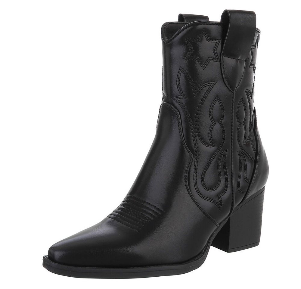 Ital-Design Elegante Westernboots für Damen mit Stickerei und Komfort Westernstiefelette (89937967) Blockabsatz Stiefeletten in Schwarz