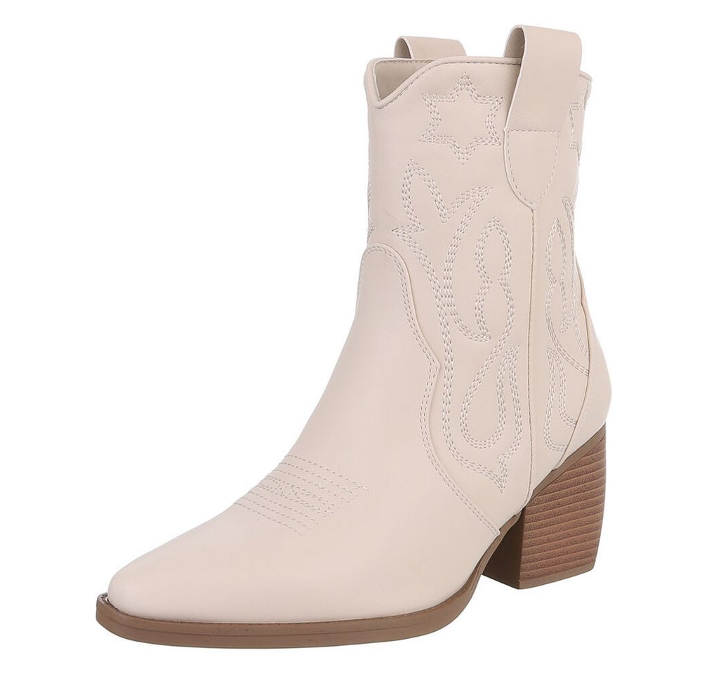 Ital-Design Elegante Westernboots für Damen mit Stickerei und Komfort Westernstiefelette (89937970) Blockabsatz Stiefeletten in Beige