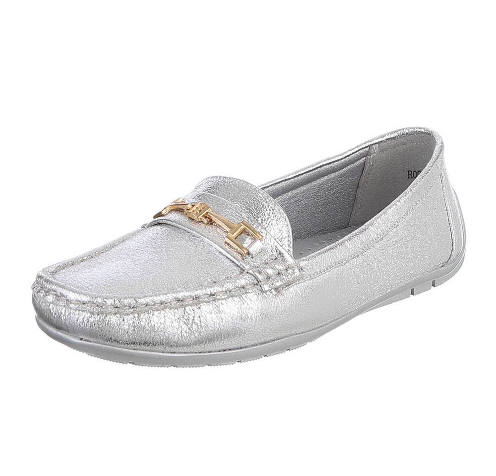 Ital-Design Elegante Wildleder Slipper mit Goldakzent für Damen Slipper (91261042) Flach Mokassins in Silber