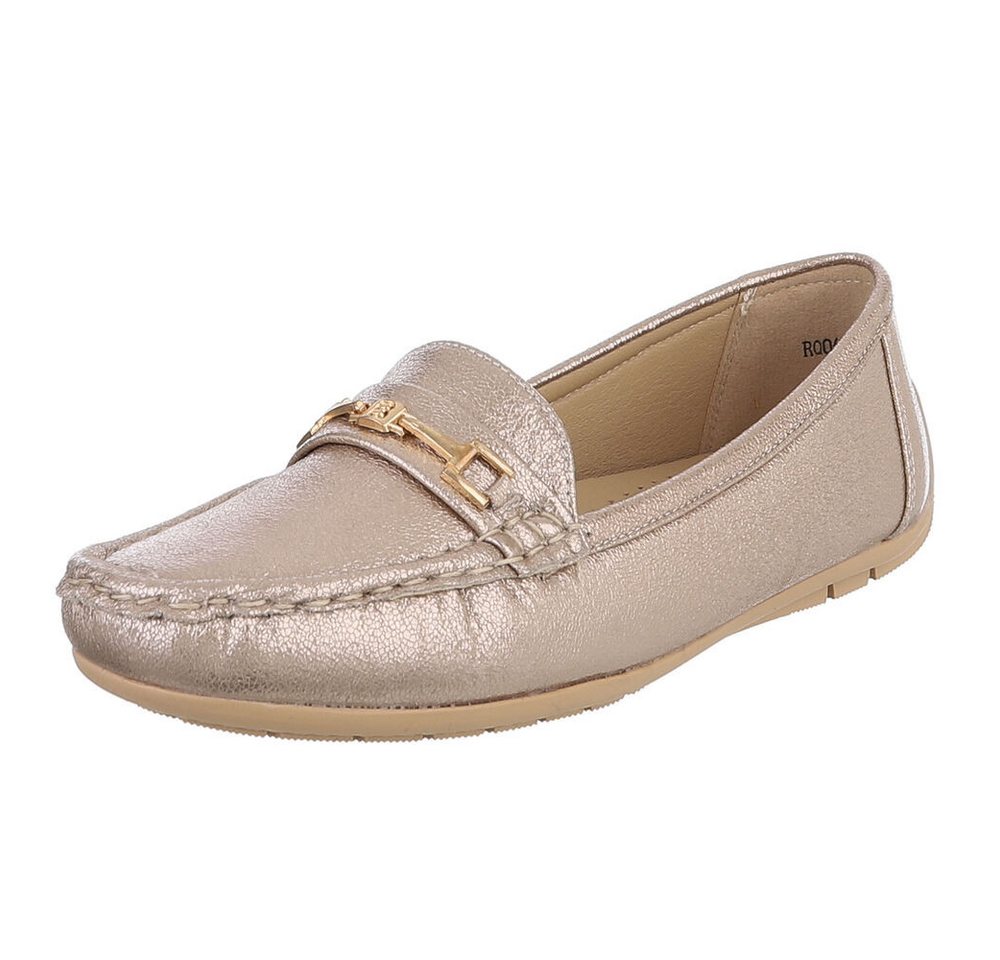 Ital-Design Elegante Wildleder Slipper mit Goldakzent für Damen Slipper (91261053) Flach Mokassins in Gold
