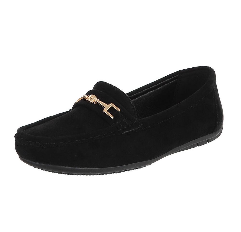 Ital-Design Elegante Wildleder Slipper mit Goldakzent für Damen Slipper (91261062) Flach Mokassins in Schwarz