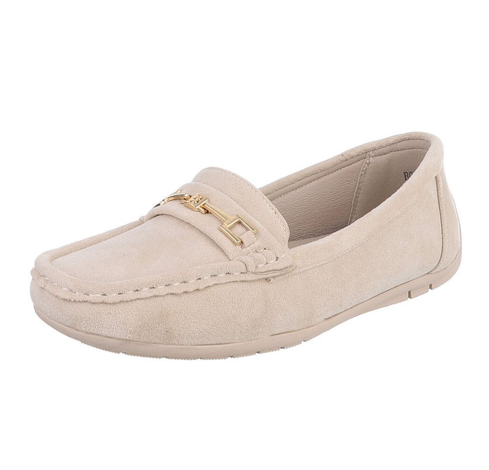 Ital-Design Elegante Wildleder Slipper mit Goldakzent für Damen Slipper (91261066) Flach Mokassins in Beige
